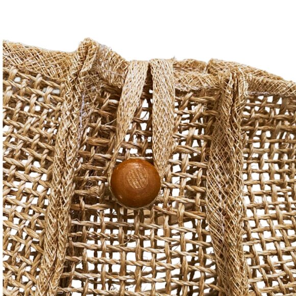 Vintage 50s Artisan Wicker Woven Straw Raphia Shoulder Bag Embroidered Flowers - Picture 6 of 15